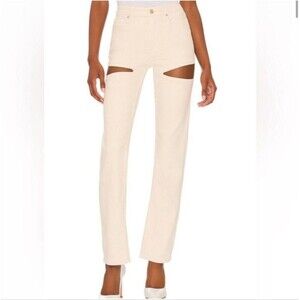 Good American Cream Straight Leg Jeans
